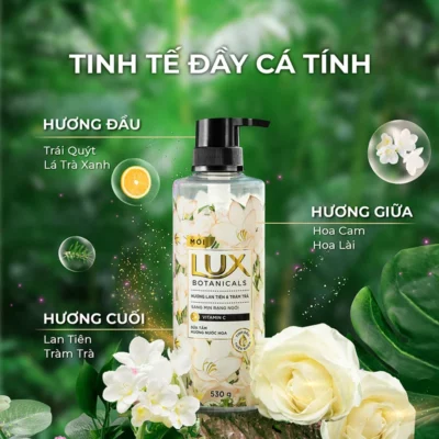 Sữa tắm Lux Botanicals hương lan tiên và tràm trà cao cấp cho da sáng mịn rạng ngời chai 522ml