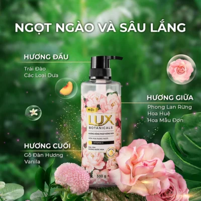 Sữa tắm Lux Botanicals hương hồng Pháp nồng nàn cao cấp cho da sáng mịn rạng ngời 522ml