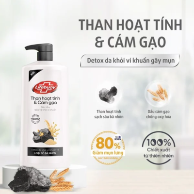 Sữa tắm Lifebuoy Than hoạt tính & cám gạo 800g + Lifebuoy Tết