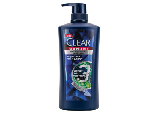 Tắm gội Clear men 3 in 1 dưỡng toàn thân mát lạnh bạc hà mát lạnh 618ml