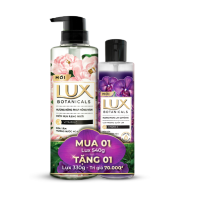 Sữa tắm Lux hồng Pháp nồng nàn 540g tặng Lux 330g