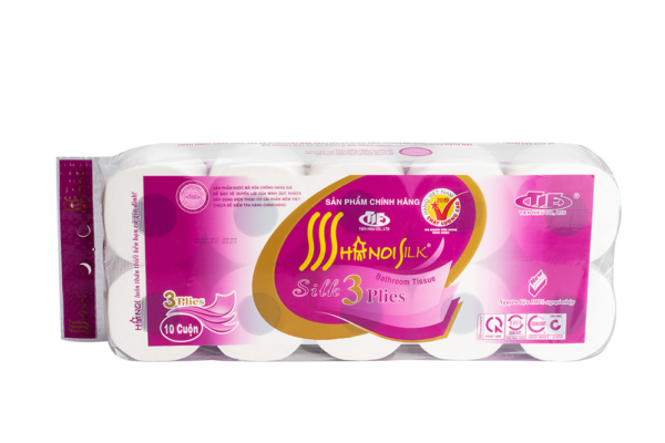 Giấy vệ sinh Hà Nội Silk có lõi 3 lớp tím + KM Giấy rút ngắn