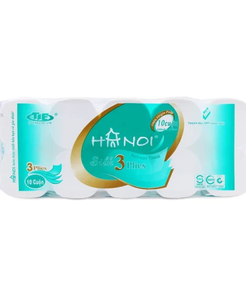Giấy vệ sinh Hà Nội Silk có lõi 3 lớp xanh + KM Giấy rút ngắn