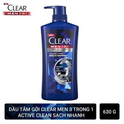 Dầu tắm gội Clear men 3 in1 active cool 630g