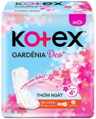 Băng vệ sinh Kotex Gardenia Deo + hương hoa anh đào, mặt bông, siêu mỏng không cánh 8 miếng
