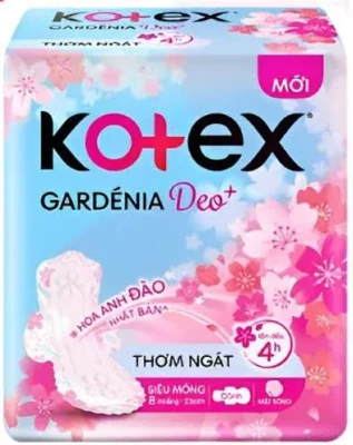 Băng vệ sinh Kotex Gardenia Deo + hương hoa anh đào, mặt bông, siêu mỏng  cánh 8 miếng
