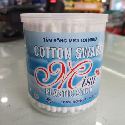 Tăm bông lõi nhựa Misu hộp tròn 200 cây ( Hộp)